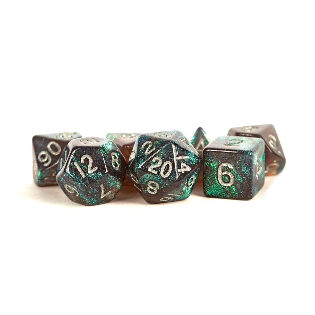 Stardust Acrylic Polyhedral Dice - Grey/Silver