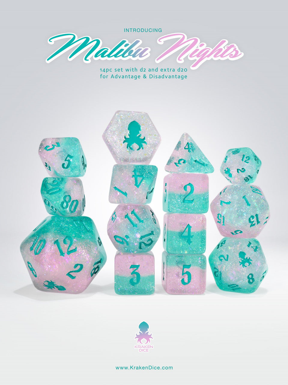 Malibu Nights - Limited Run - 14pc Dice Inked in Teal