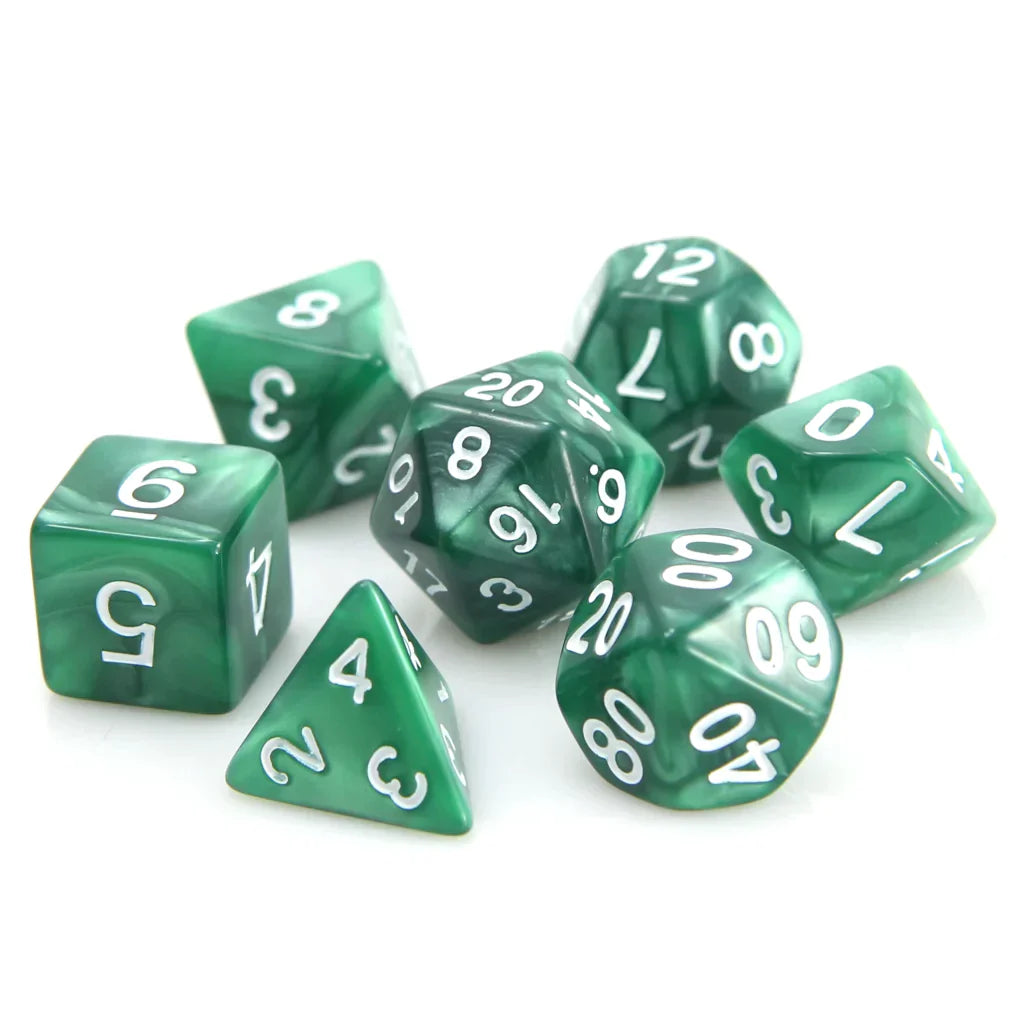 7 Piece RPG Set - Dark Green Swirl with White