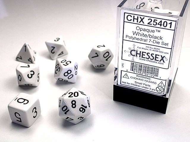 White / Black Opaque Chessex Chessex Dice: 7 Die Set White / Black Opaque