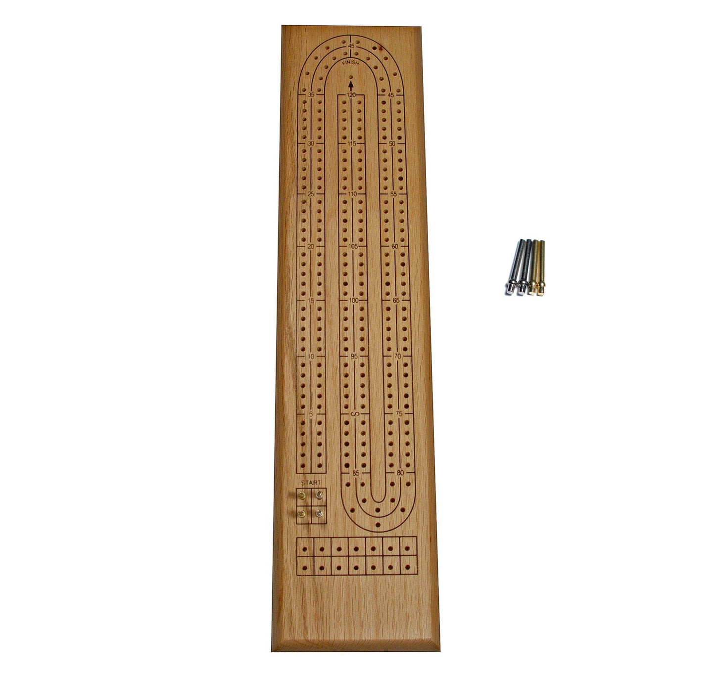 Classic Cribbage Set ‚ Solid Oak Wood Continuous 2 Track Board with Metal Pegs (1012)