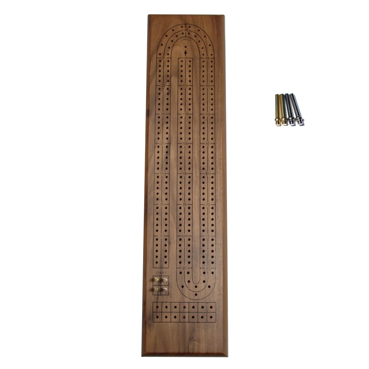Classic Cribbage Set ‚ Solid Walnut Wood Continuous 2 Track Board with Metal Pegs (1022)