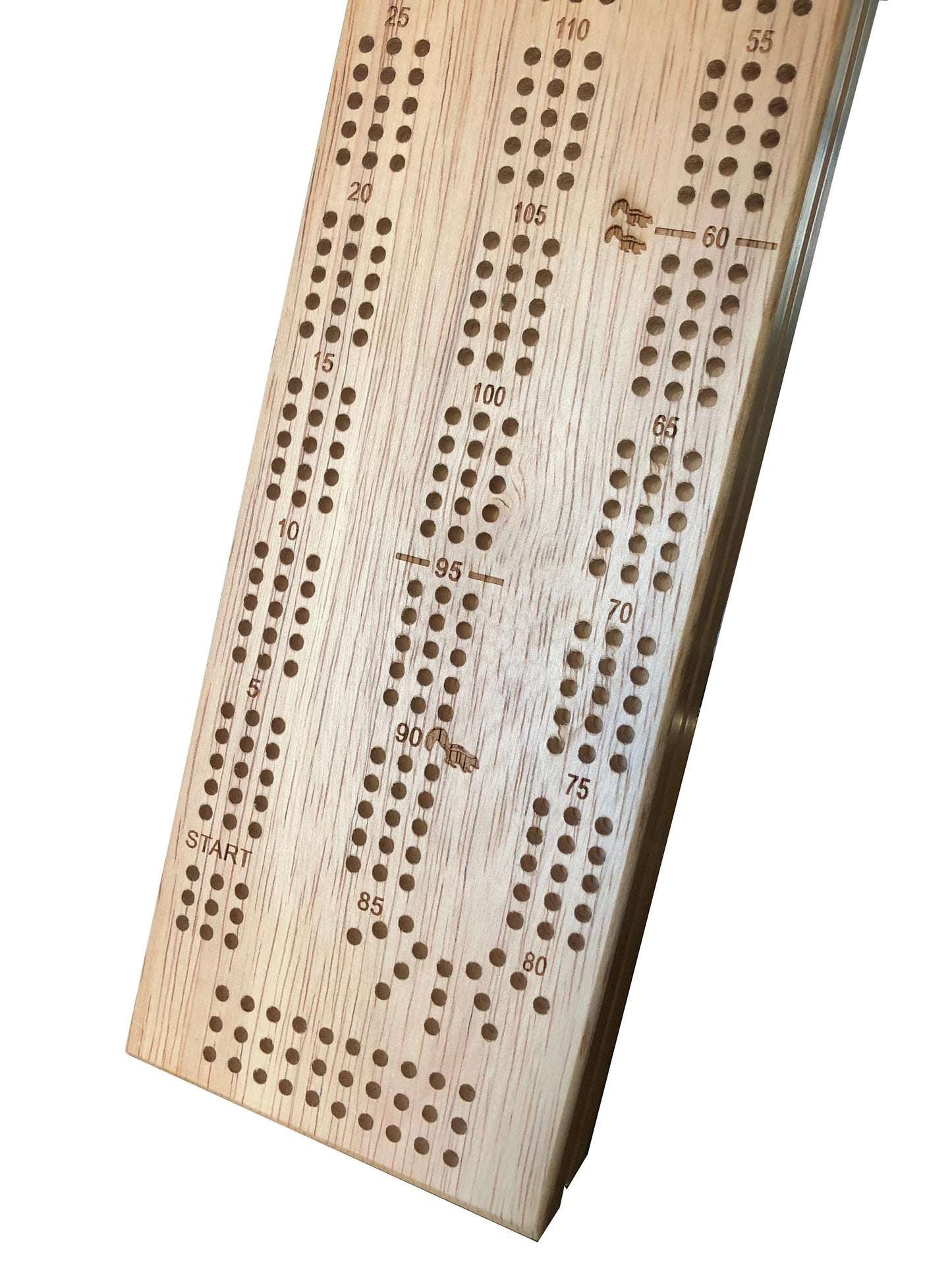 Cabinet Cribbage Set with Skunks- Solid Wood Continuous 3 Track Board with Easy Grip Pegs, Cards and Storage Area