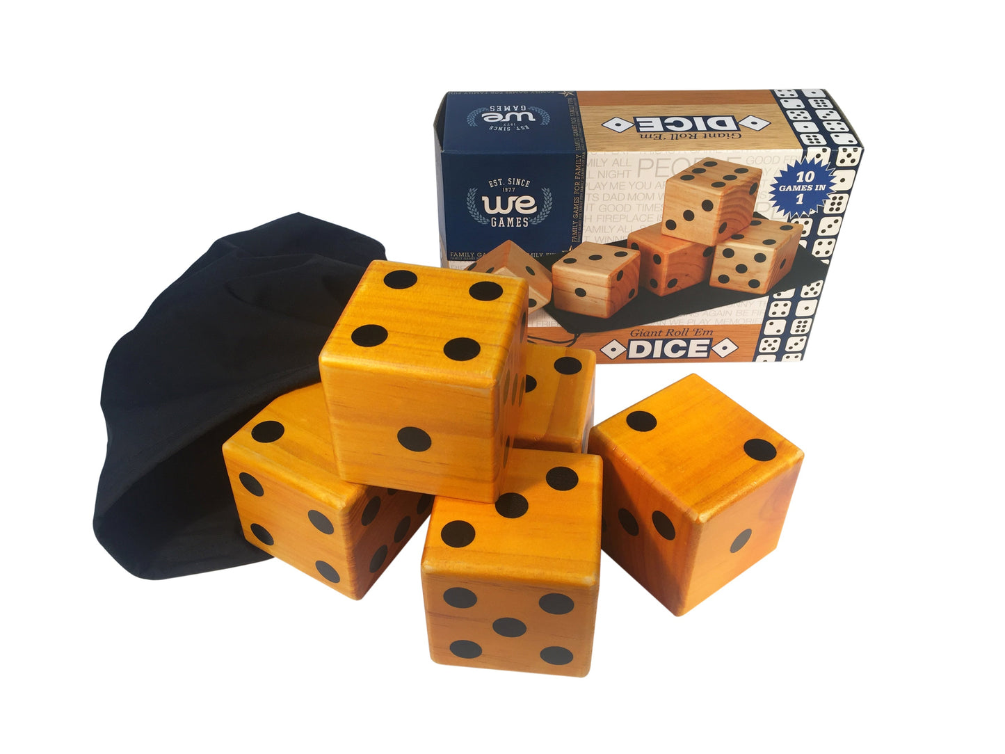 WE Games Giant Roll ’em Dice – Set of 5 Wooden Lawn Dice