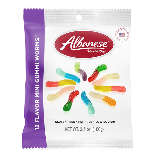 12 Flavor Mini Gummi Worms®, 3.5oz Peg Bag