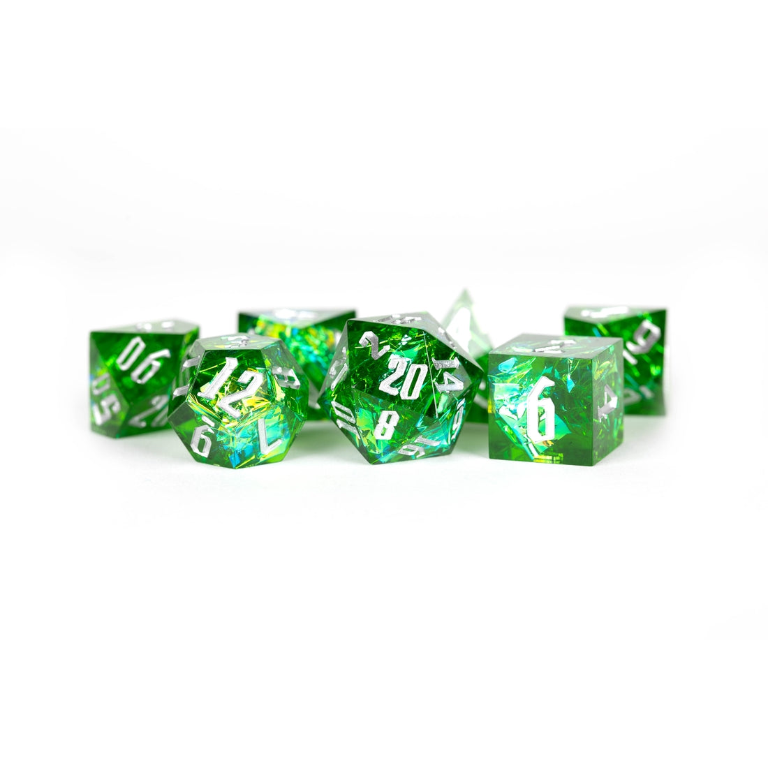 PREMIUM Handcrafted Sharp Edge Inclusion Dice - Elven Pyre