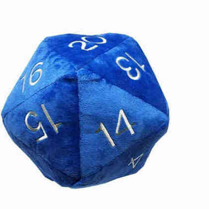 Plush Dice - Jumbo D20 Blue with Silver