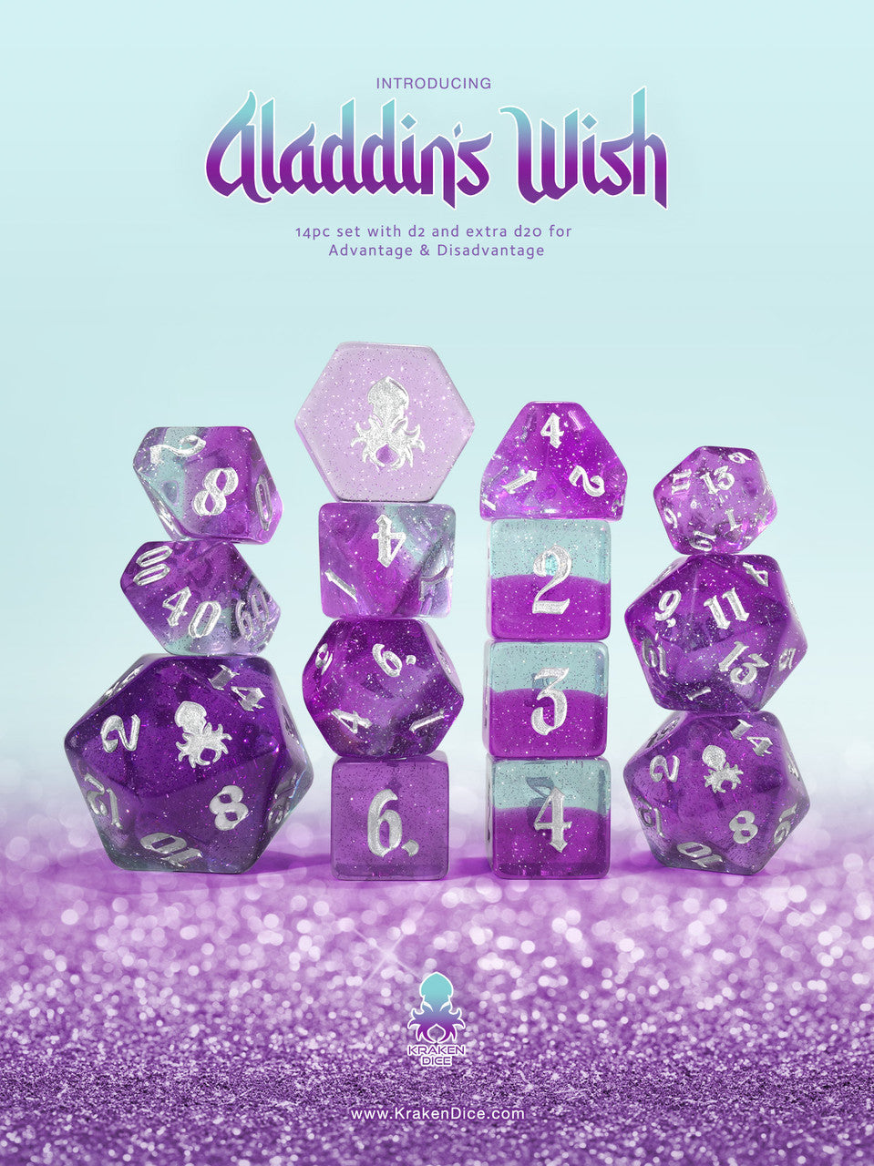Aladdin's Wish 14pc Dice Set Inked in Silver