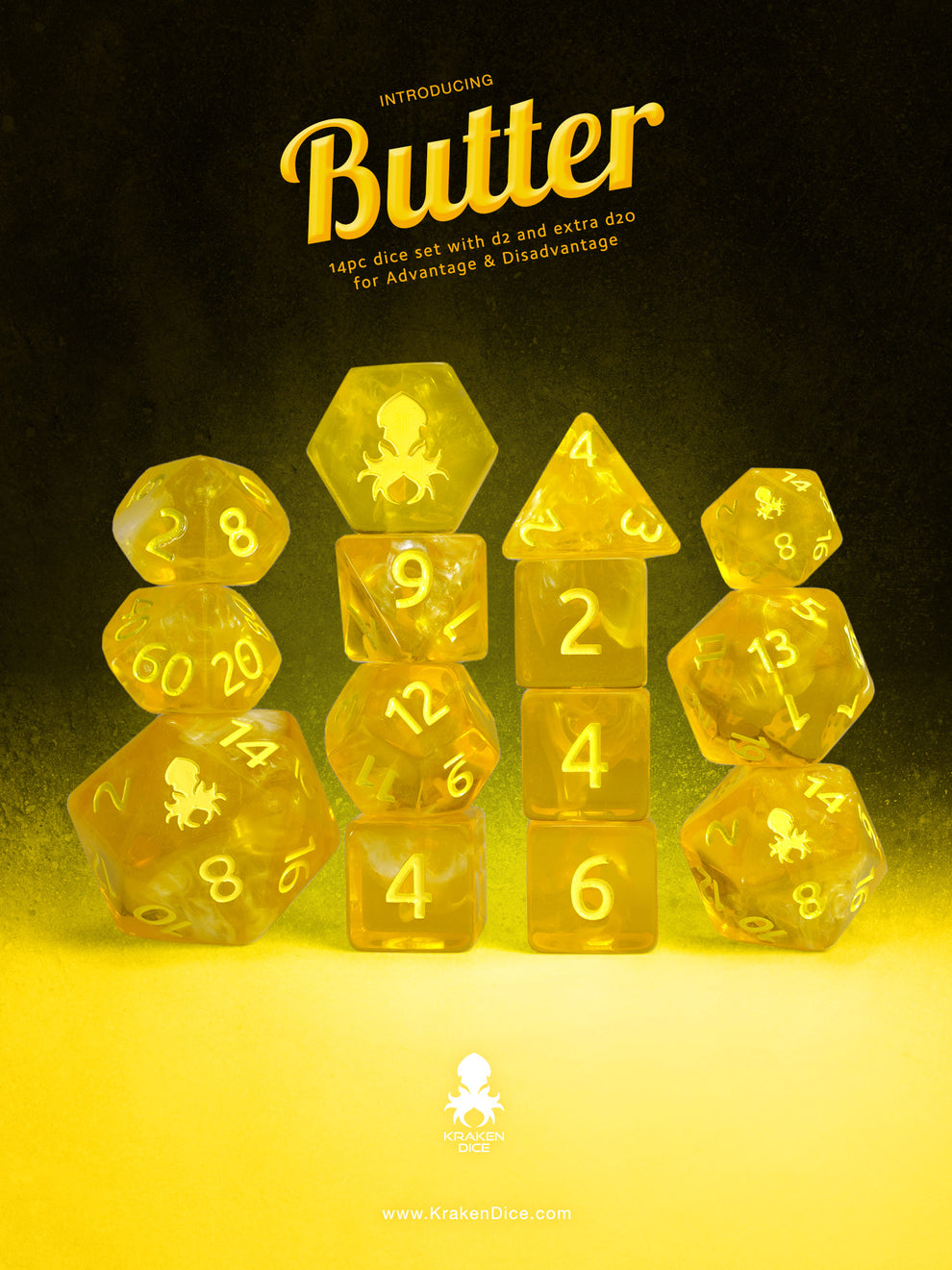 Butter 14pc Dice Set Inked in Yellow