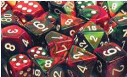 D6 -- 16Mm Gemini Dice, Green-Red/White; 12Ct - Boardlandia