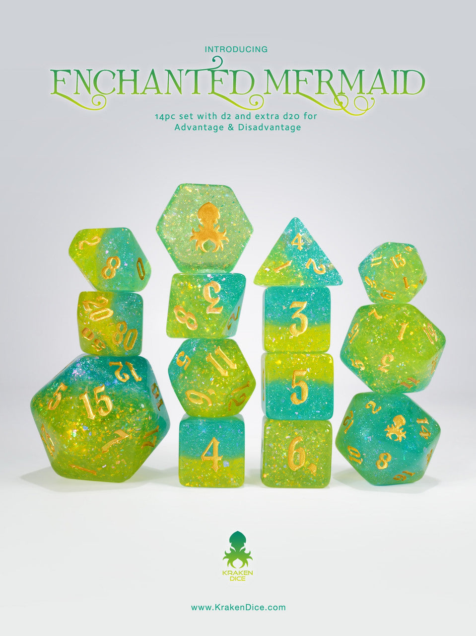 Enchanted Mermaid - Limited Run - 14pc Dice Set Inked in Gold