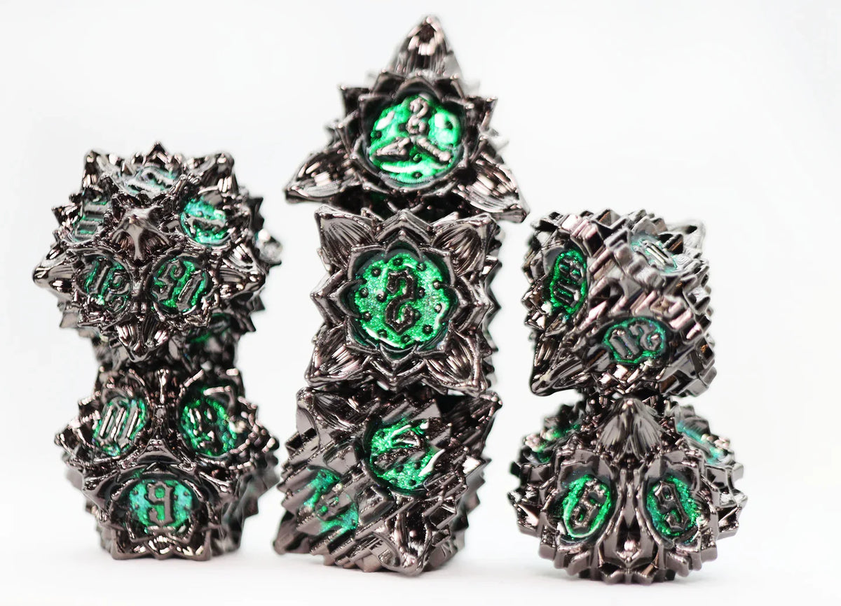 RPG Dice Set - Floral Starburst - Midnight Forest