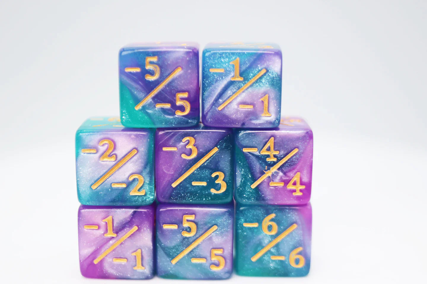 RPG Dice Set - -1/-1 Light Blue & Purple Glitter Counters