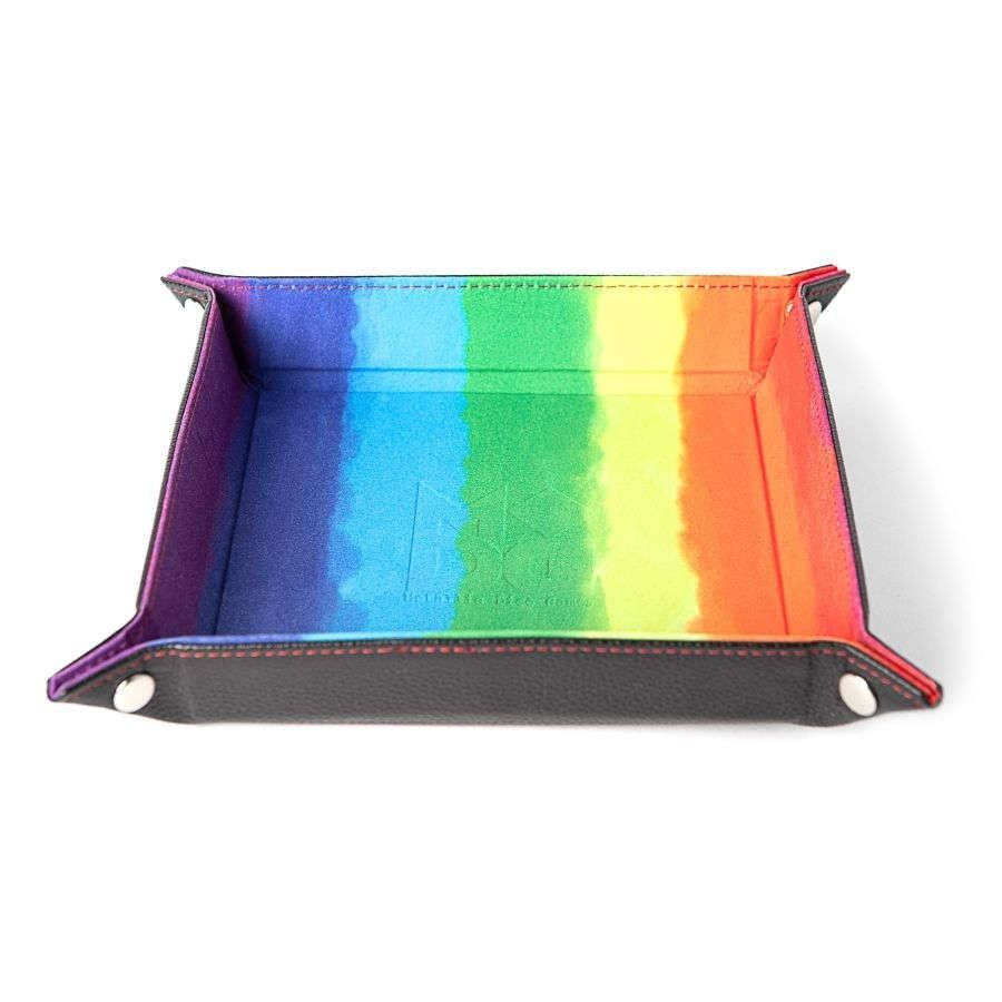 Velvet Folding Dice Tray With Leather Backing - Rainbow