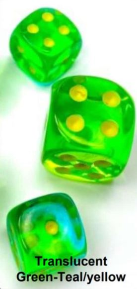 16MM 12CT D6 Block - Gemini Translucent Green-Teal/Yellow