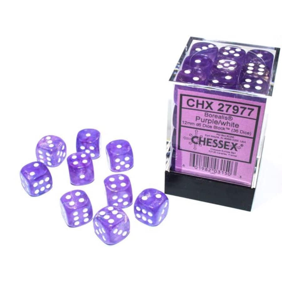 Chessex 12mm 36ct d6 dice block Purple/white