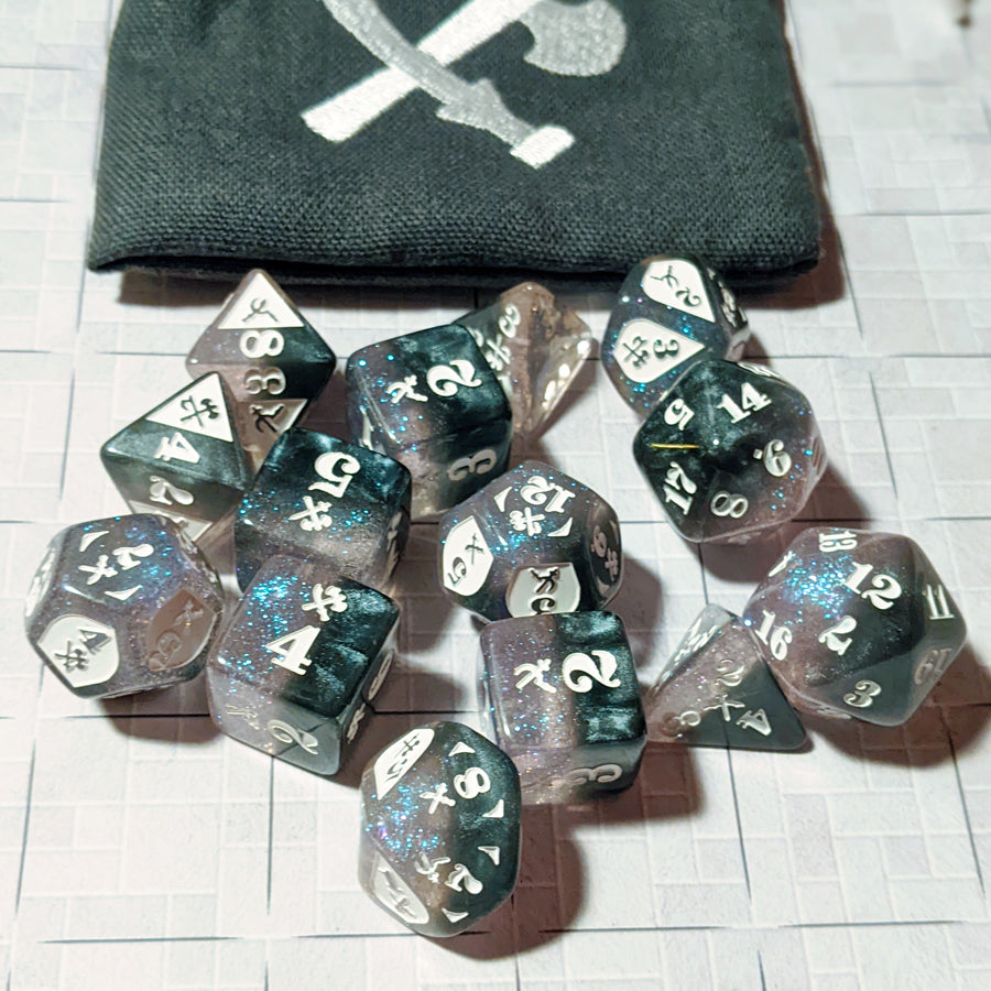 Slashing Damage - Acrylic, Glimmer/White (14) Dice