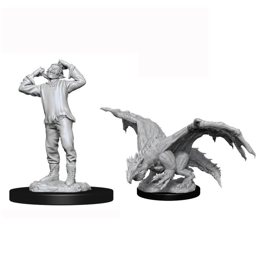 Dungeons And Dragons: Nolzur's Marvelous Unpainted Miniatures -W11-Green Dragon Wyrmling and Afflicted Elf