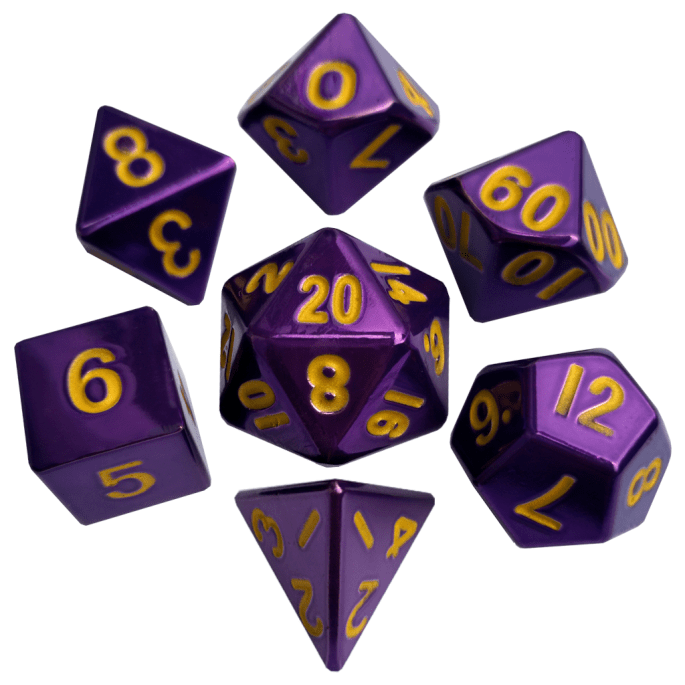 Purple with Gold 16mm Metal Polyhedral Dice Set