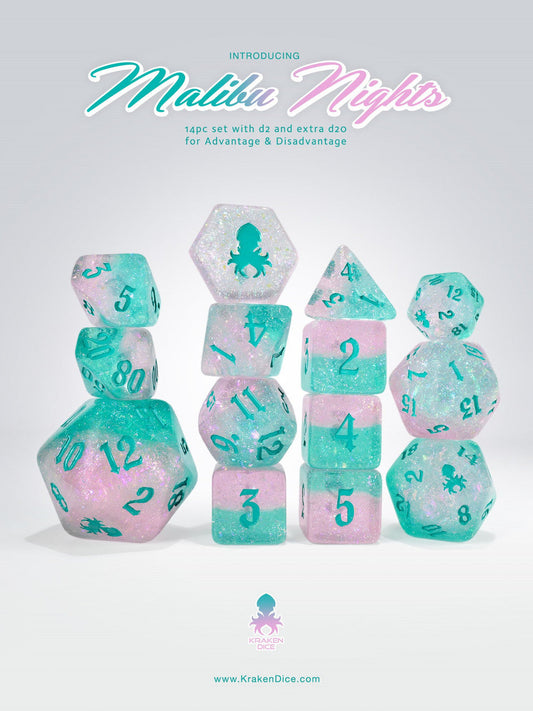 Malibu Nights - Limited Run - 14pc Dice Inked in Teal