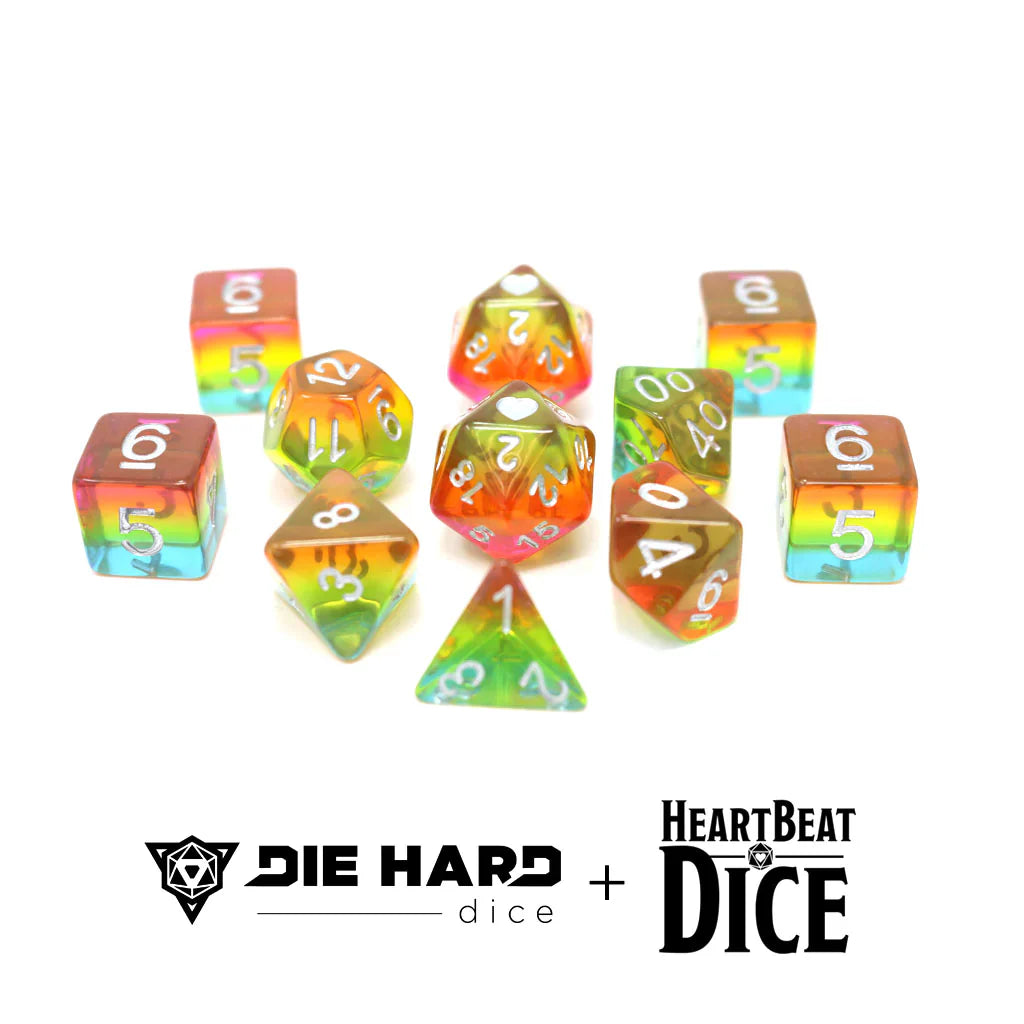 HeartBeat Dice - Translucent Pansexual Pride 11 Piece RPG Set