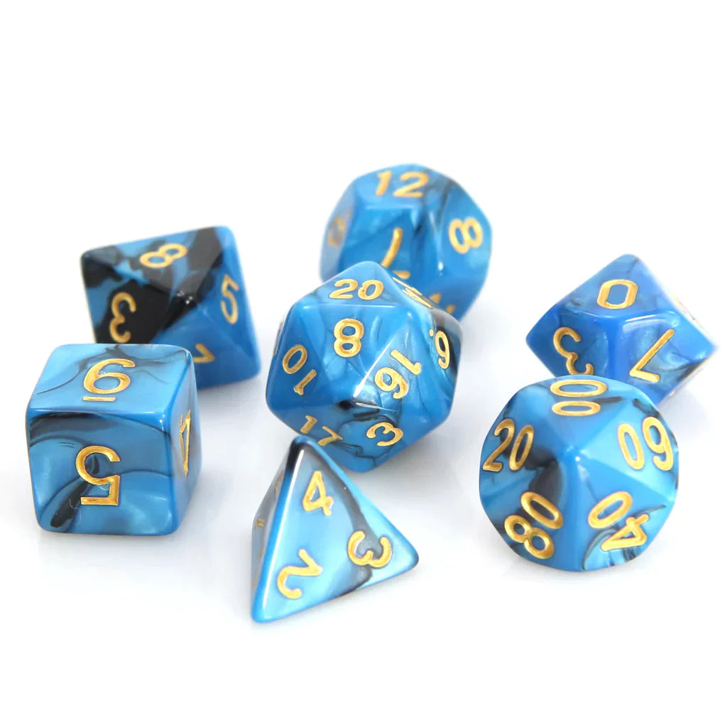 7 Piece RPG Set - Blue and Black Marble