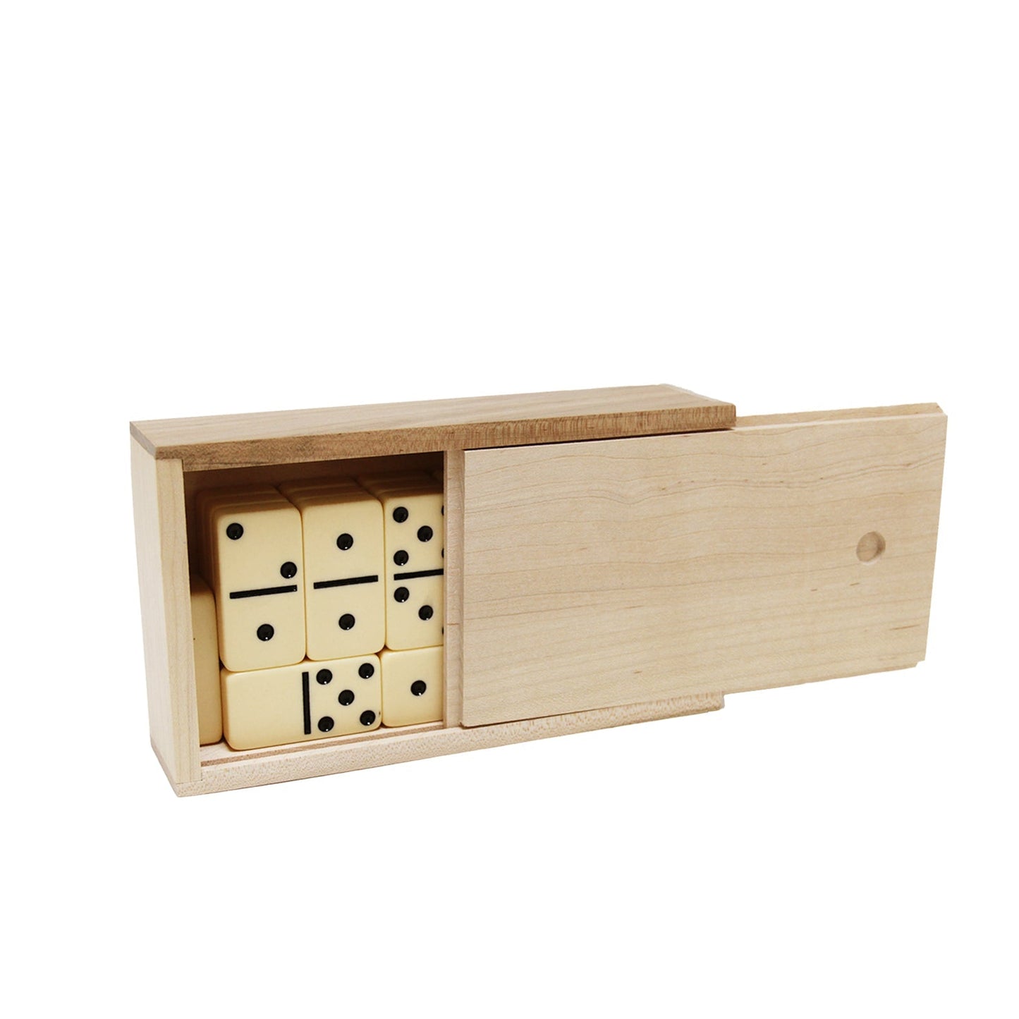 Double 6 Ivory Color Dominoes with Black Dots in Maple Wood Case (Made in USA) (9400)