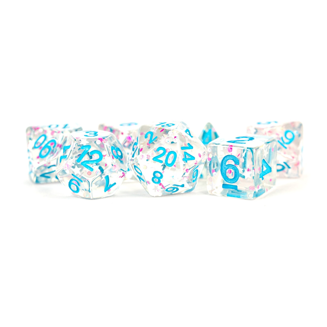 16mm Resin Polyhedral Set Colorful Set - Clear Confetti