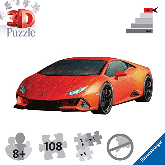 Lamborghini Huracan - 108 piece 3D Jigsaw Puzzle (Orange)