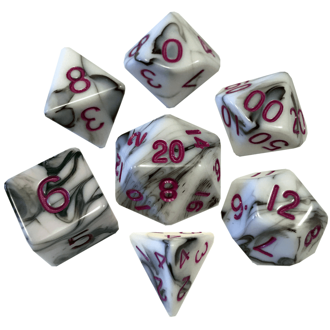 Marble Pattern High Quality Acrylic Dice Set - Marble With Purple Numbers