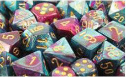 D10 Gemini Dice, Purple-Teal/Gold 10Ct - Boardlandia