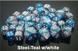 D6--16Mm Gemini Dice Steel-Teal W/White; 12 Ct - Boardlandia