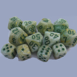 D10 Marble Dice, Green/Dark Green 10Ct - Boardlandia