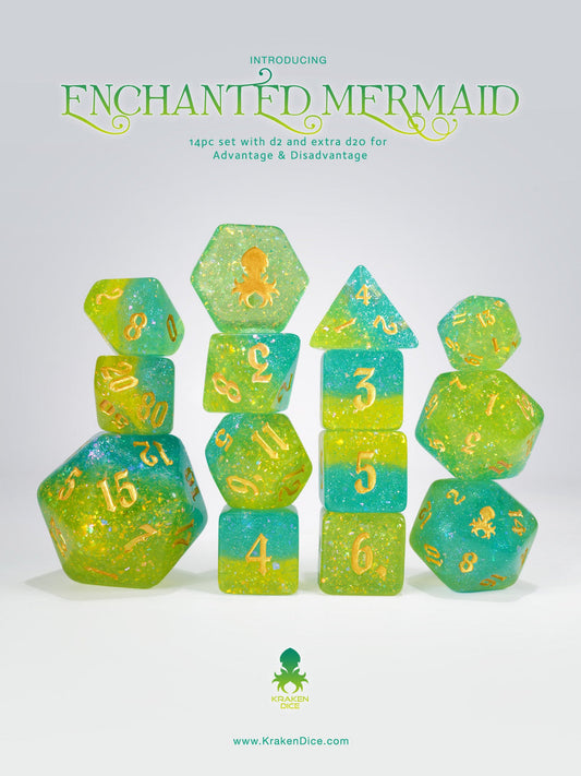 Enchanted Mermaid - Limited Run - 14pc Dice Set Inked in Gold