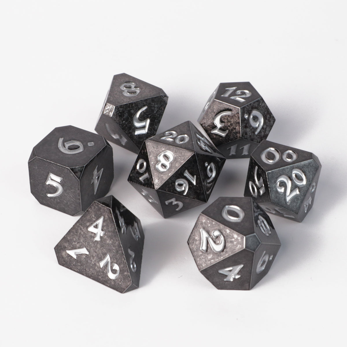 Die Hard Dice - 7 set rpg dice Shadowlance with SIlver