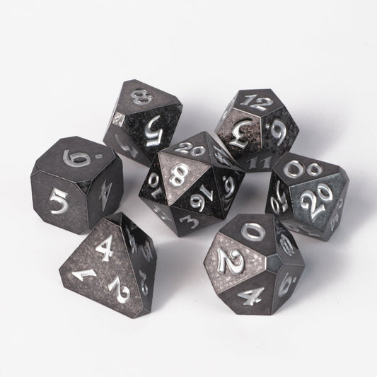 Die Hard Dice - 7 set rpg dice Shadowlance with SIlver