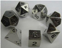 7 Count Metallic Poly Dice Set - Silver - Boardlandia
