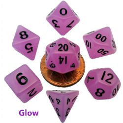 7 Count Mini Resin Glow Poly Dice Set - Purple - Boardlandia