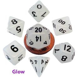 7 Count Mini Resin Glow Poly Dice Set - Clear - Boardlandia