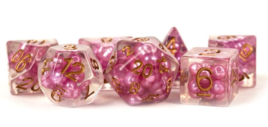 7 Count Dice Poly Set: Resin Pearl Pink with Copper