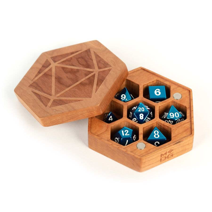 Premium Wood Hexagon Dice Case: Cherry