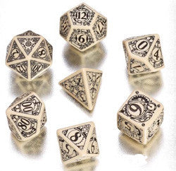 Steampunk Dice Set (7) Beige And Black - Boardlandia