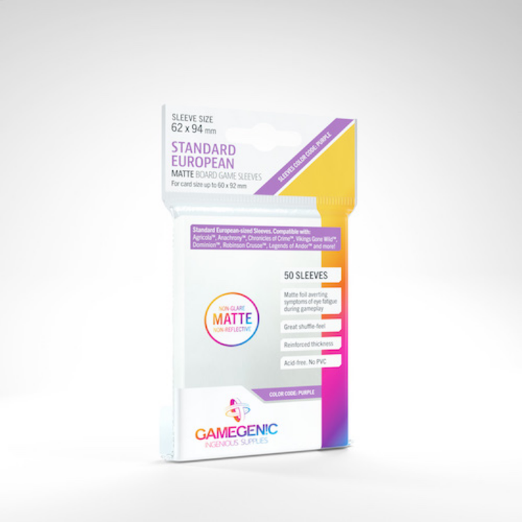 MATTE Standard European-Sized Sleeves 62 x 94 mm - Case of 16 Packs