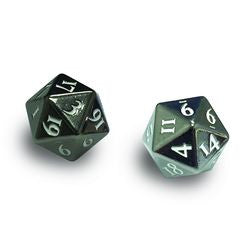 Heavy Metal Dice D20: Set Of 2 - Gun Metal With White Numbers (85090) - Boardlandia