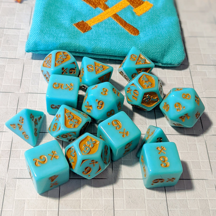 Bludgeoning Damage - Acrylic, Teal/Copper (14) Dice