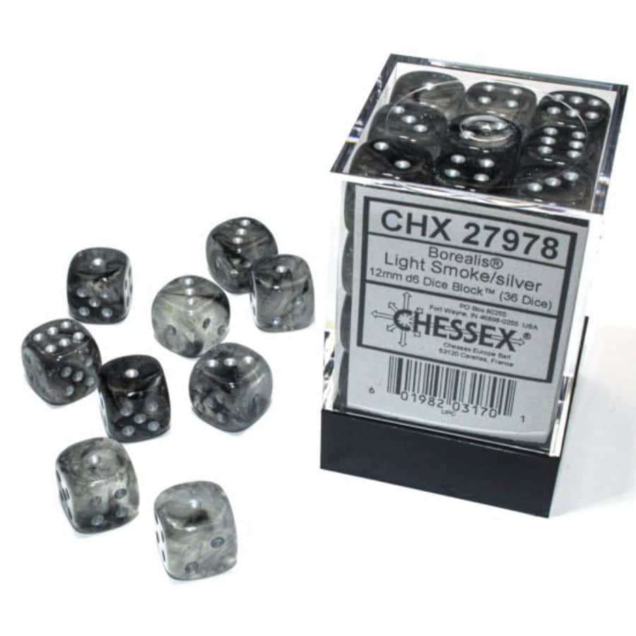 Chessex - 12mm d6 dice block Light smoke/silver