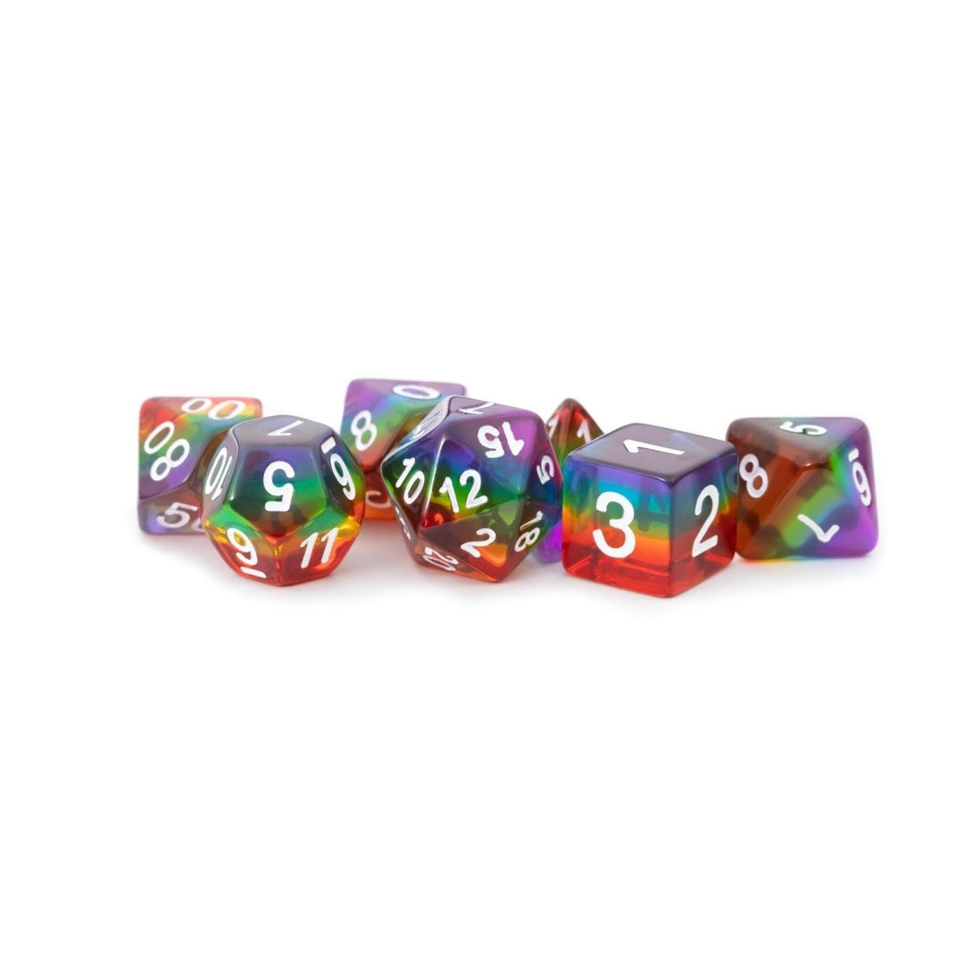 16mm Resin Polyhedral Set Colorful Set - Translucent Rainbow