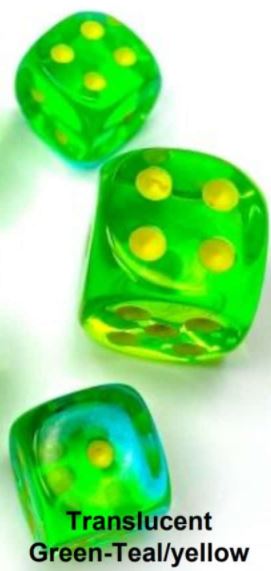 12MM 36CT D6 Block -Gemini Translucent Green-Teal/Yellow