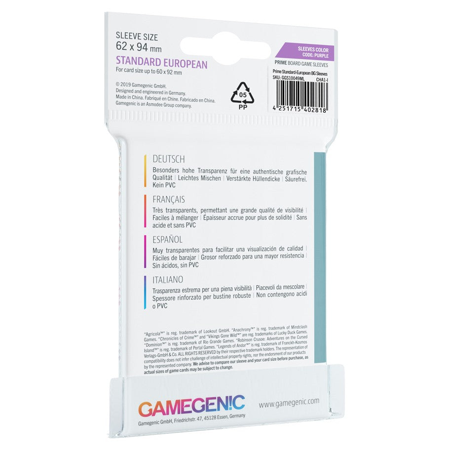 Prime Standard European-Sized Sleeves 62 x 94 mm - Case of 16 Packs