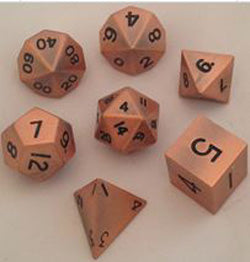 7 Count Metallic Poly Dice Set, Antique Copper